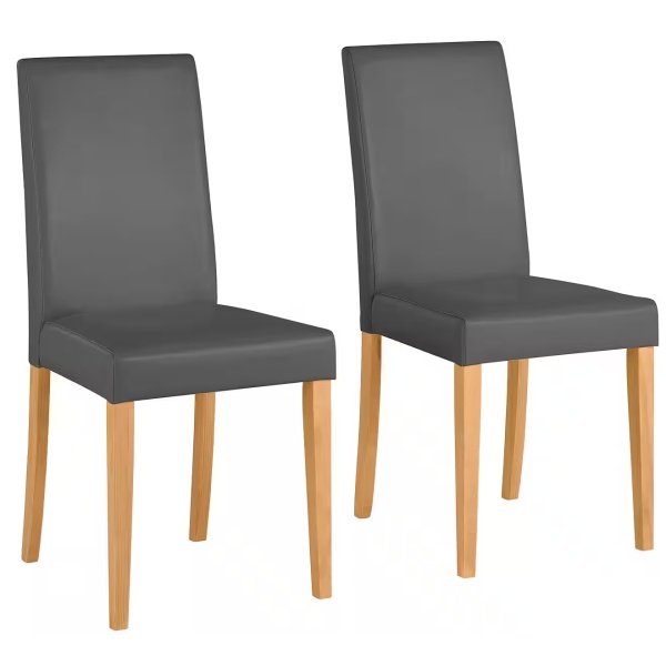 Set 2 scaune, culoare gri, material piele ecologică, picioare lemn masiv - imagine 2