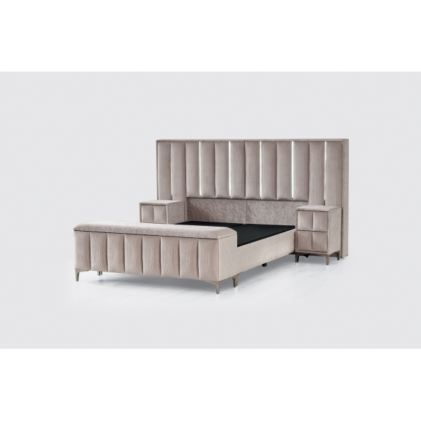 Boxspring ~STARLIGHT~ cu lada de depozitare, saltea premium cu topper inclus, structura metalica, LED-uri si charger USB - imagine 4