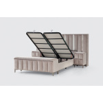 Boxspring ~STARLIGHT~ cu lada de depozitare, saltea premium cu topper inclus, structura metalica, LED-uri si charger USB - imagine 5