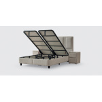 Boxspring ~PAROS~ 160x200 cm, lada de depozitare, saltea cu topper, culoare ivory, material boucle - imagine 4