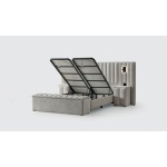 Boxspring ~PALAZZO~ cu lada de depozitare, structura metalica, saltea premium cu topper integrat, material boucle catifelat, culoare simphony Pearl - imagine 4