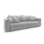 Canapea ~CELLORA~ extensibilă, cu lada de depozitare, 302 cm lungime, material velur raiat, culoare gri mătase