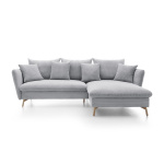 Colțar ~RIVARO~ extensibil cu ladă de depozitare, material velur raiat, culoare gri deschis, picioare lemn, 258/164 cm - imagine 2