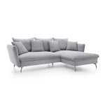 Colțar ~RIVARO~ extensibil cu ladă de depozitare, material velur raiat, culoare gri deschis, picioare lemn, 258/164 cm - imagine 3