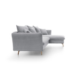 Colțar ~RIVARO~ extensibil cu ladă de depozitare, material velur raiat, culoare gri deschis, picioare lemn, 258/164 cm - imagine 4