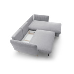 Colțar ~RIVARO~ extensibil cu ladă de depozitare, material velur raiat, culoare gri deschis, picioare lemn, 258/164 cm - imagine 5