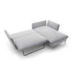 Colțar ~RIVARO~ extensibil cu ladă de depozitare, material velur raiat, culoare gri deschis, picioare lemn, 258/164 cm - imagine 6
