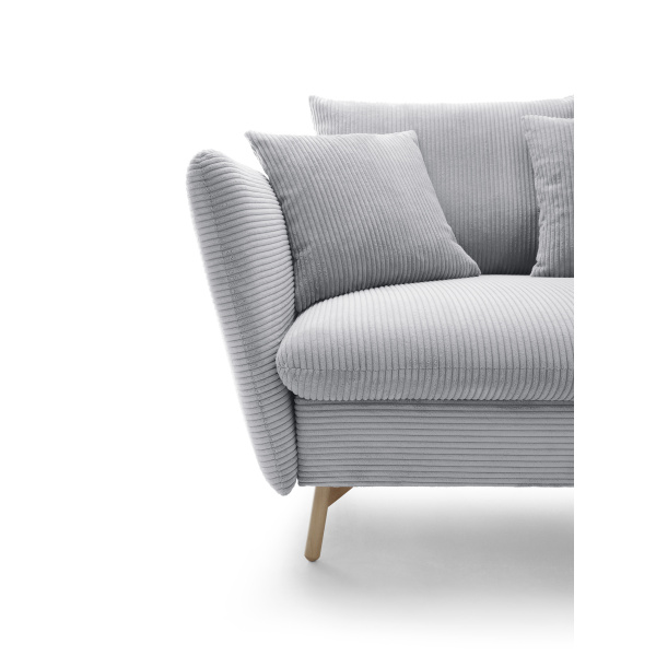 Colțar ~RIVARO~ extensibil cu ladă de depozitare, material velur raiat, culoare gri deschis, picioare lemn, 258/164 cm - imagine 8