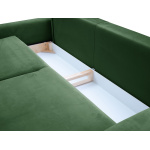 Canapea ~NERA~ extensibilă cu ladă de depozitare, picior negru lemn, material catifelat, culoare verde smarald, 244 cm lungime - imagine 3