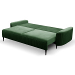 Canapea ~NERA~ extensibilă cu ladă de depozitare, picior negru lemn, material catifelat, culoare verde smarald, 244 cm lungime - imagine 4