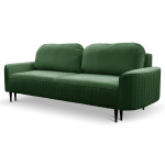 Canapea ~NERA~ extensibilă cu ladă de depozitare, picior negru lemn, material catifelat, culoare verde smarald, 244 cm lungime - imagine 2