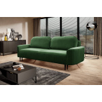 Canapea ~NERA~ extensibilă cu ladă de depozitare, picior negru lemn, material catifelat, culoare verde smarald, 244 cm lungime