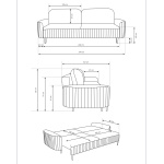 Canapea ~NERA~ extensibilă cu ladă de depozitare, material catifelat, picioare negre lemn, 244 cm lungime - imagine 6