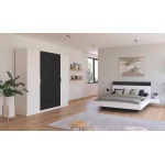Set dormitor format din 4 piese, dulap, cadru pat 160/200 cm și 2 noptiere, culoare alb cu gri antracit