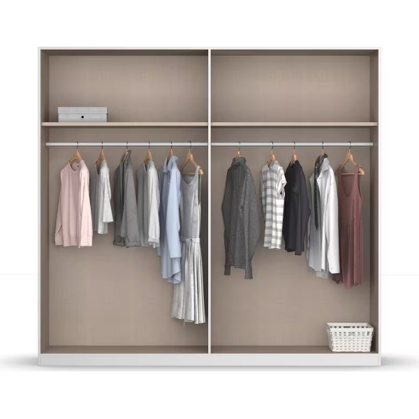 Set dormitor format din 4 piese, dulap, cadru pat 160/200 cm și 2 noptiere, culoare alb cu gri antracit - imagine 2