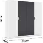 Set dormitor format din 4 piese, dulap, cadru pat 160/200 cm și 2 noptiere, culoare alb cu gri antracit - imagine 6