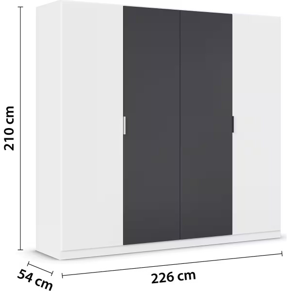 Set dormitor format din 4 piese, dulap, cadru pat 160/200 cm și 2 noptiere, culoare alb cu gri antracit - imagine 6