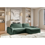 Colțar ~NUBO~ extensibil cu ladă de depozitare, material velur raiat catifelat, culoare verde smarald, 264/162 cm - imagine 2