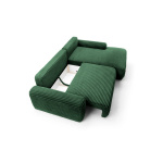Colțar ~NUBO~ extensibil cu ladă de depozitare, material velur raiat catifelat, culoare verde smarald, 264/162 cm - imagine 6