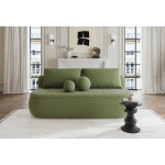 Canapea ~POLLY~ extensibilă cu ladă de depozitare, culoare verde olive, material boucle, 212 cm lungime
