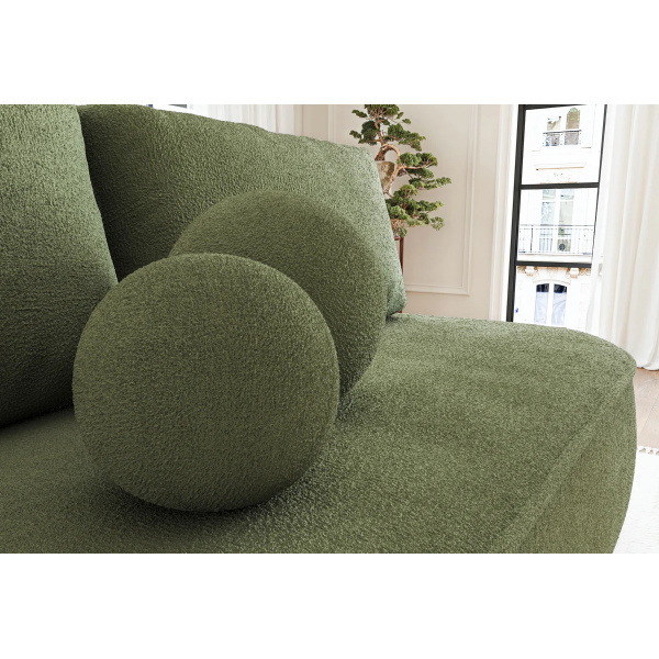 Canapea ~POLLY~ extensibilă cu ladă de depozitare, culoare verde olive, material boucle, 212 cm lungime - imagine 4