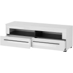 Comodă TV ~Napoli~ fronturi MDF, alb lucios, 2 sertare, mânere negre, 140 cm lungime - imagine 2