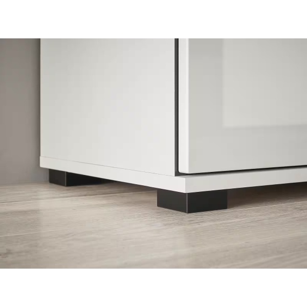 Comodă TV ~Napoli~ fronturi MDF, alb lucios, 2 sertare, mânere negre, 140 cm lungime - imagine 3