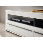 Comodă TV ~Napoli~ fronturi MDF, alb lucios, 2 sertare, mânere negre, 140 cm lungime - imagine 4