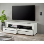 Comodă TV ~Napoli~ fronturi MDF, alb lucios, 2 sertare, mânere negre, 140 cm lungime - imagine 5