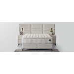 Boxspring ~MATHILDA~ 180x200 cm, lada de depozitare, saltea cu topper inclus, material boucle, culoare ivory - imagine 3