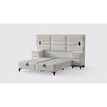 Boxspring ~MATHILDA~ 180x200 cm, lada de depozitare, saltea cu topper inclus, material boucle, culoare ivory - imagine 4