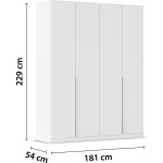 Dulap 181 cm lungime, 4 uși batante, culoare alb, compartimentare premium, 229 cm înălțime - imagine 9