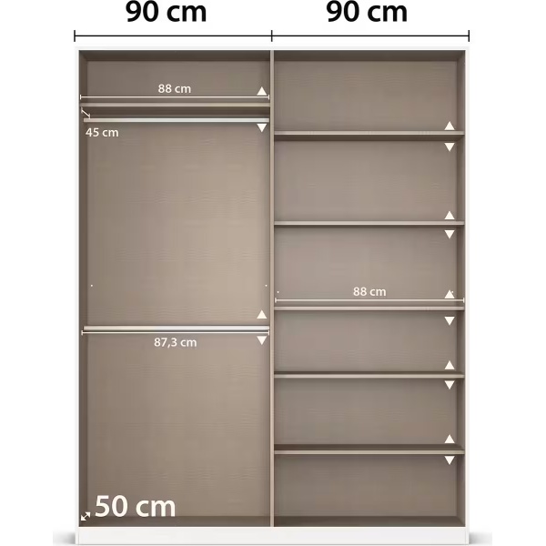 Dulap 181 cm lungime, 4 uși batante, culoare alb, compartimentare premium, 229 cm înălțime - imagine 10