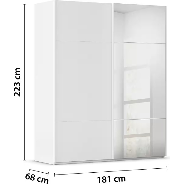 Dressing 181 cm lungime, 2 uși glisante, oglindă pe mijloc, culoare alb, 223 cm înălțime - imagine 8