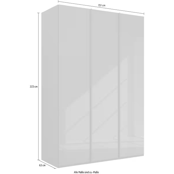 Dulap 151 cm lungime, 3 uși batante, fronturi sticlă, culoare gri mătase, 223 cm înălțime - imagine 11