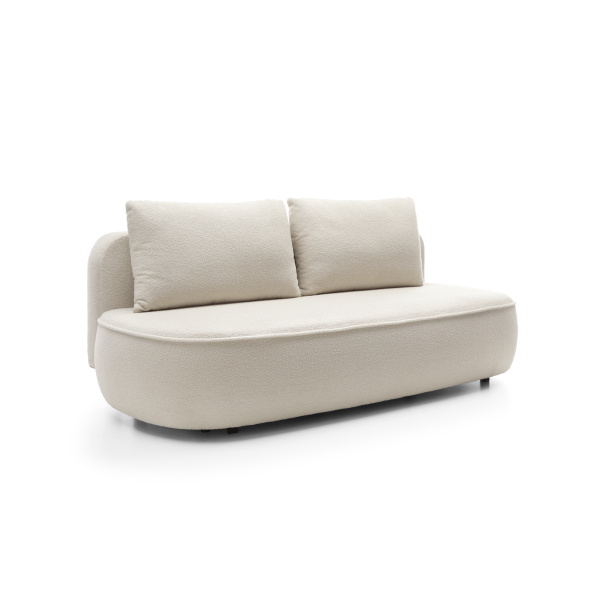 Canapea ~POLLY~ extensibila, cu lada de depozitare, material boucle, culoare crem, 212 cm lungime, 140x200 cm - imagine 3