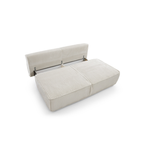 Canapea ~LOMMA~ extensibila, material velur raiat, culoare crem, 200 cm lungime, extensia 160x200 cm - imagine 5