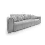 Canapea ~CELLORA~ extensibilă, cu lada de depozitare, 302 cm lungime, material velur raiat, culoare gri mătase - imagine 6
