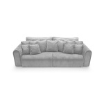 Canapea ~CELLORA~ extensibilă, cu lada de depozitare, 302 cm lungime, material velur raiat, culoare gri mătase - imagine 2