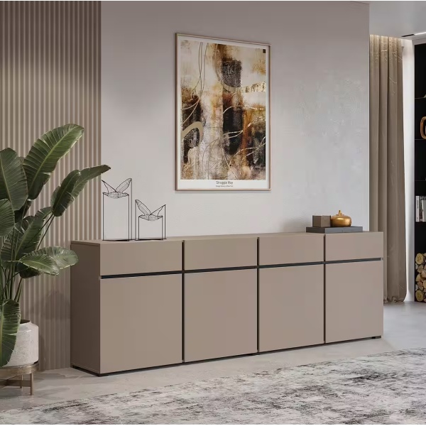 Comodă, 4 uși și 4 sertare, culoare cappuccino, 225 cm lungime - imagine 1