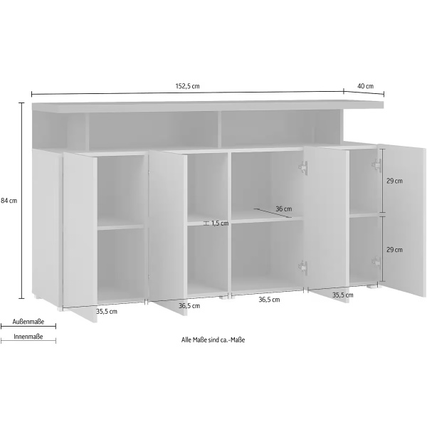 Comodă, 4 uși batante, culoare cappuccino cu negru, 153 cm lungime - imagine 4