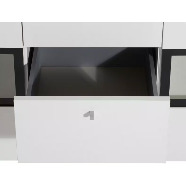 Comodă, 2 uși și 3 sertare, culoare alb cu negru, LED-uri, 132 cm lungime - imagine 6