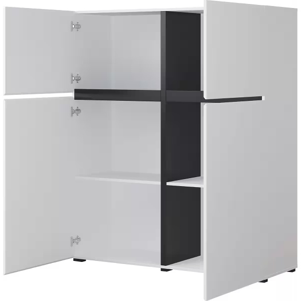 Comodă, 4 uși batante, culoare alb-negru, 120 cm lungime - imagine 4