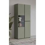 Vitrină, 2 uși batante, sticlă, culoare verde fistic-negru, 80 cm lungime