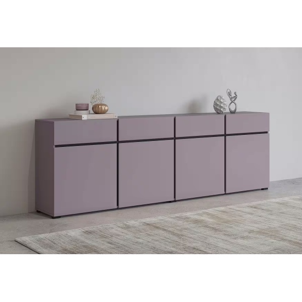 Comodă, 4 uși batante, 4 sertare, culoare mov-negru, 225 cm lungime - imagine 2