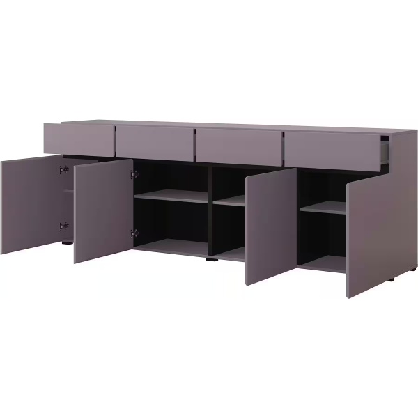 Comodă, 4 uși batante, 4 sertare, culoare mov-negru, 225 cm lungime - imagine 4