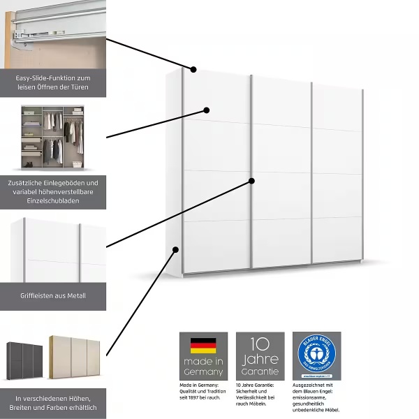 Dressing 271 cm lungime, 3 uși glisante, full alb, compartimentare premium, 229 cm înălțime - imagine 4