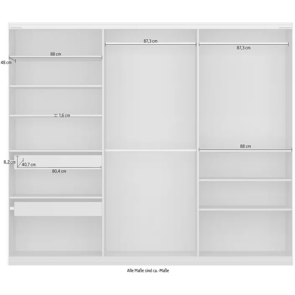 Dressing 271 cm lungime, 3 uși glisante, full alb, compartimentare premium, 229 cm înălțime - imagine 12