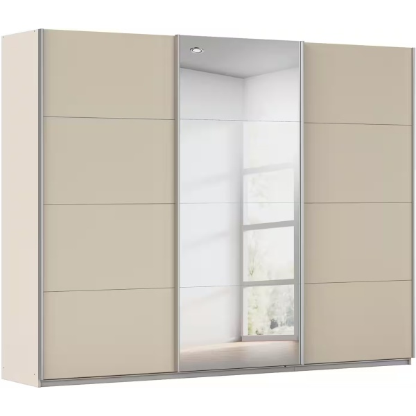 Dressing 271 cm lungime, 3 uși glisante, oglindă pe mijloc, culoare crem, compartimentare premium, 229 cm înălțime - imagine 2