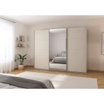 Dressing 271 cm lungime, 3 uși glisante, oglindă pe mijloc, culoare crem, compartimentare premium, 229 cm înălțime
